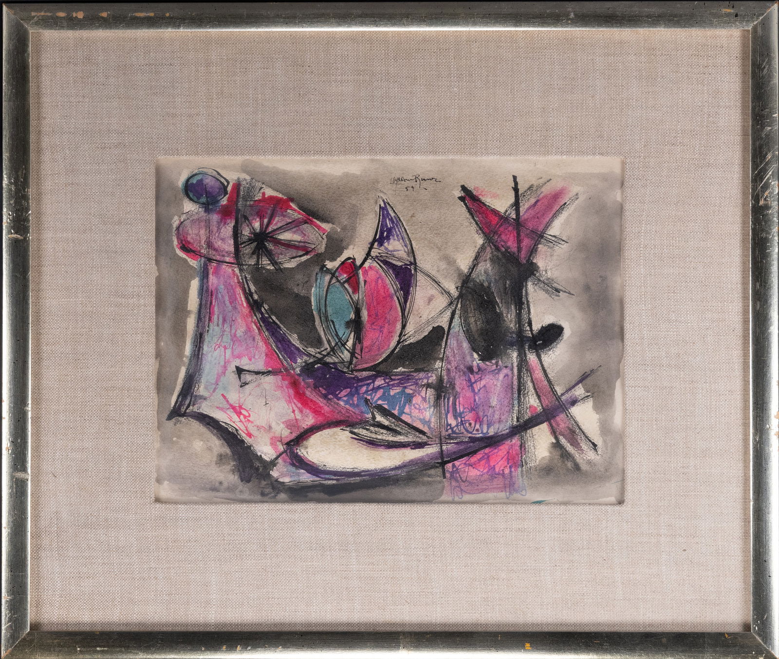Mid Century Modern  Abstract Signed illegible (1 of 5)