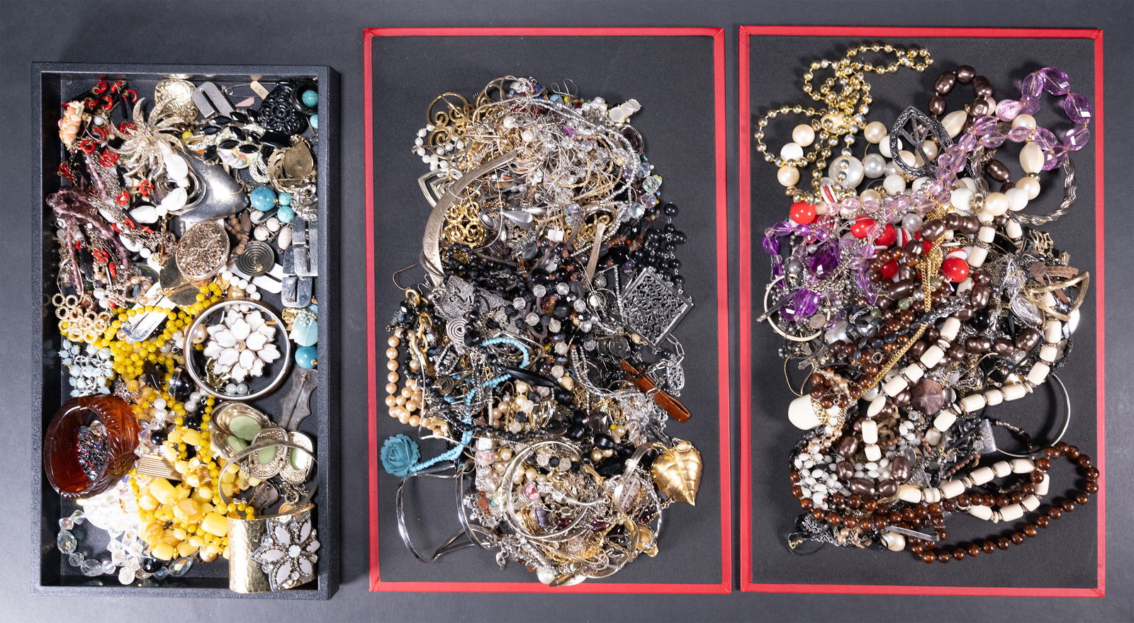 Large Unsearched Costume Jewelry Lot: Large Unsearched Costume Jewelry Lot Comprising Necklaces Bracelets Bangles Pins Brooches Earrings Rings etc Some Items May Need Repair While Some Will Not We Cannot Answer Questions About a Single It