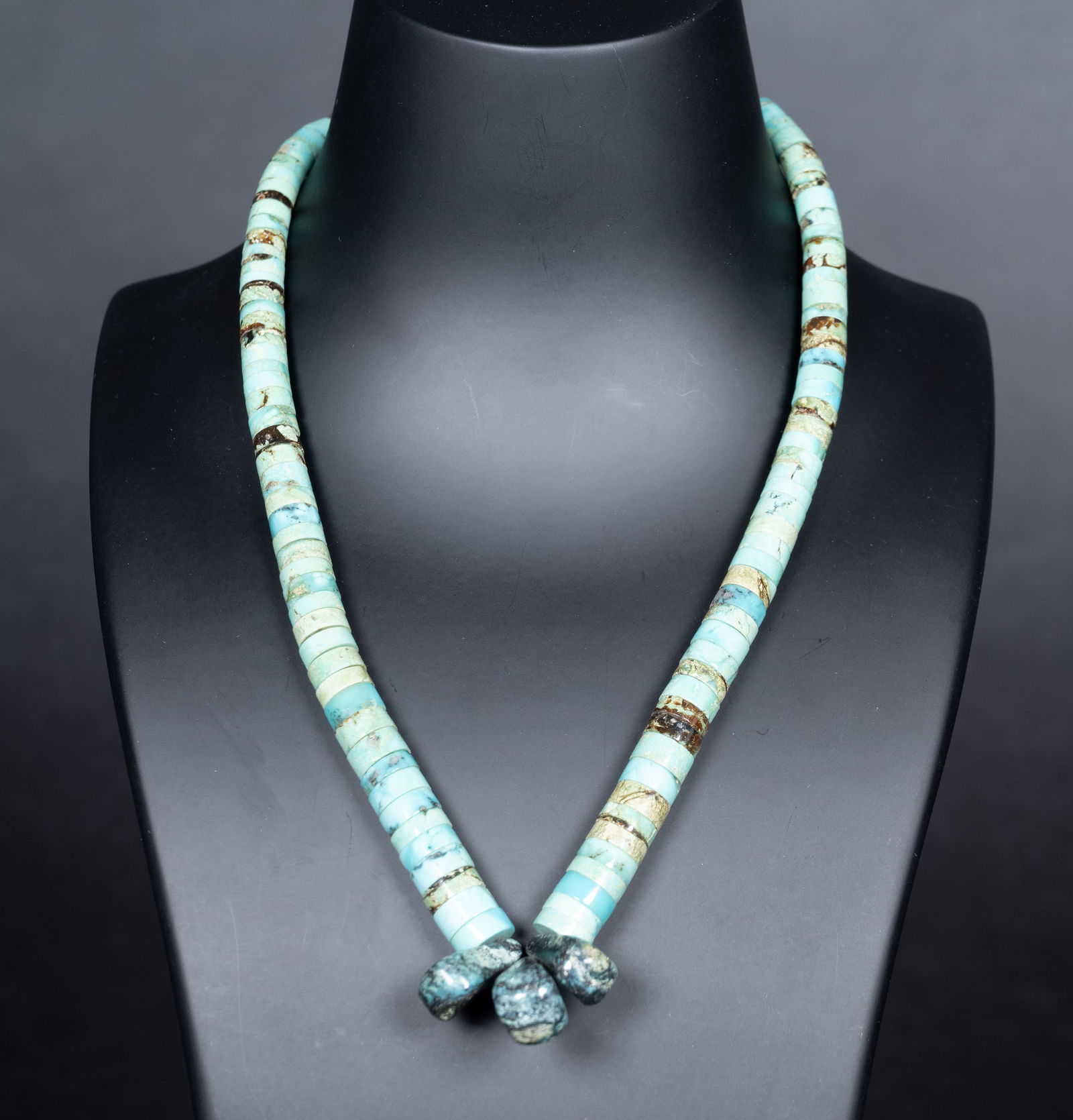 Old Pawn Santo Domingo Heishi Royston Turquoise & Sterling Teardrop Necklace (1 of 3)