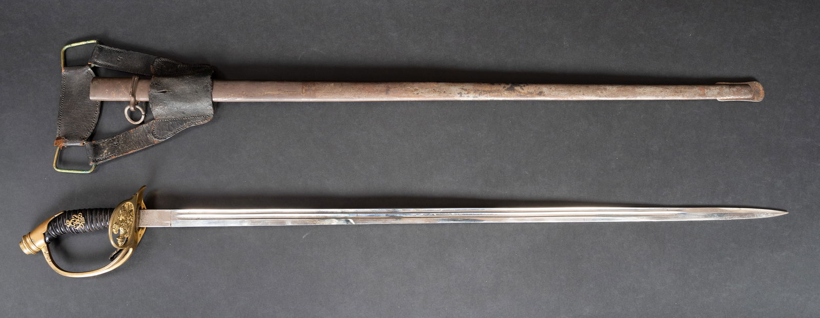 Imperial German Prussian Model 1889 Infantry Sword & Scabbard w/ Leather Frog (1 of 10)