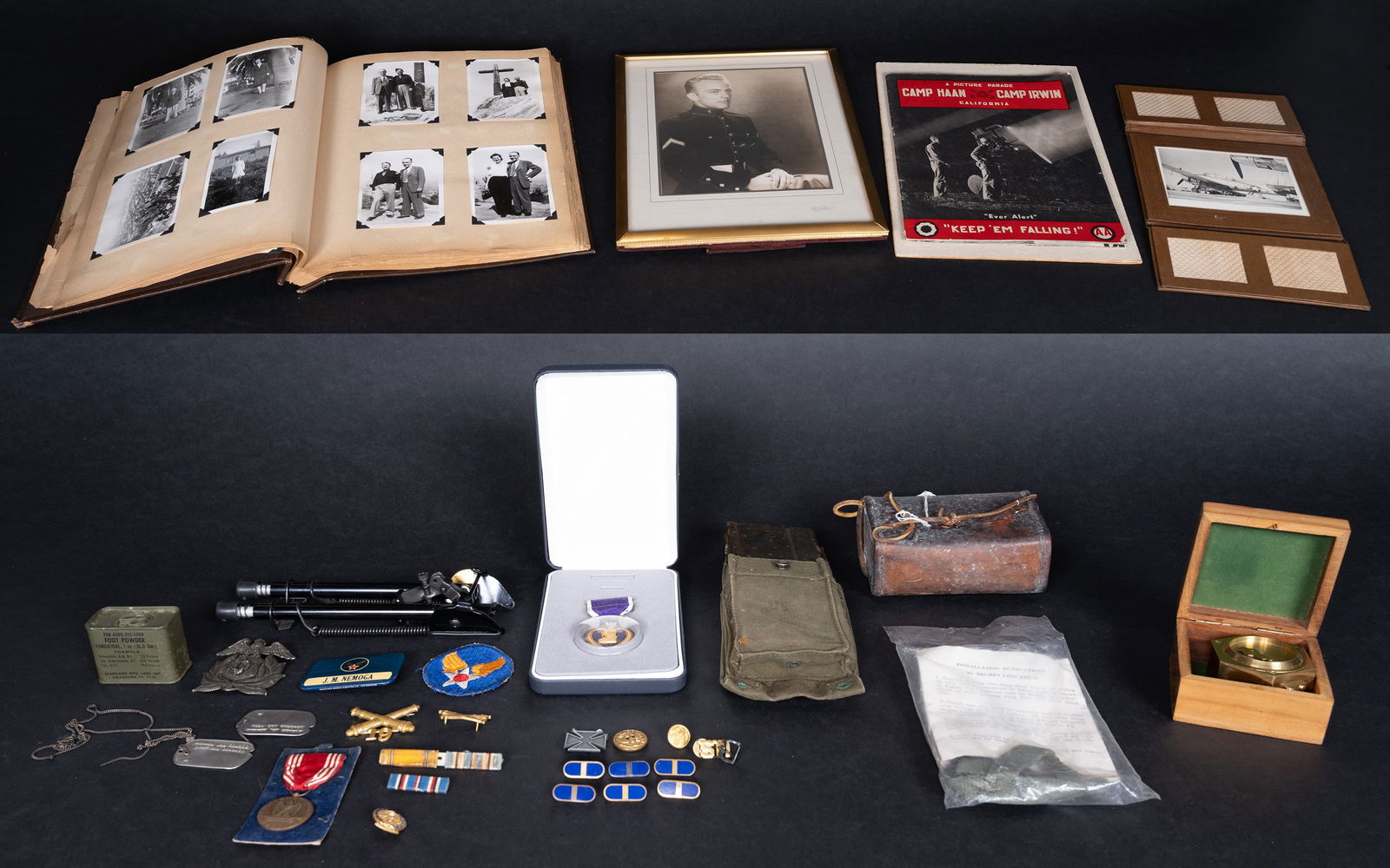 WWI WWII Military Collection Group Lot: Militaria Collection Grouping Lot WW1 WW2 World War One Two Purple Heart in Case Good Conduct Medal USN Sterling Silver ( 27g ) Scew Back Hat Bage US Army 19th Artillery Officer Collar Insignia Artill