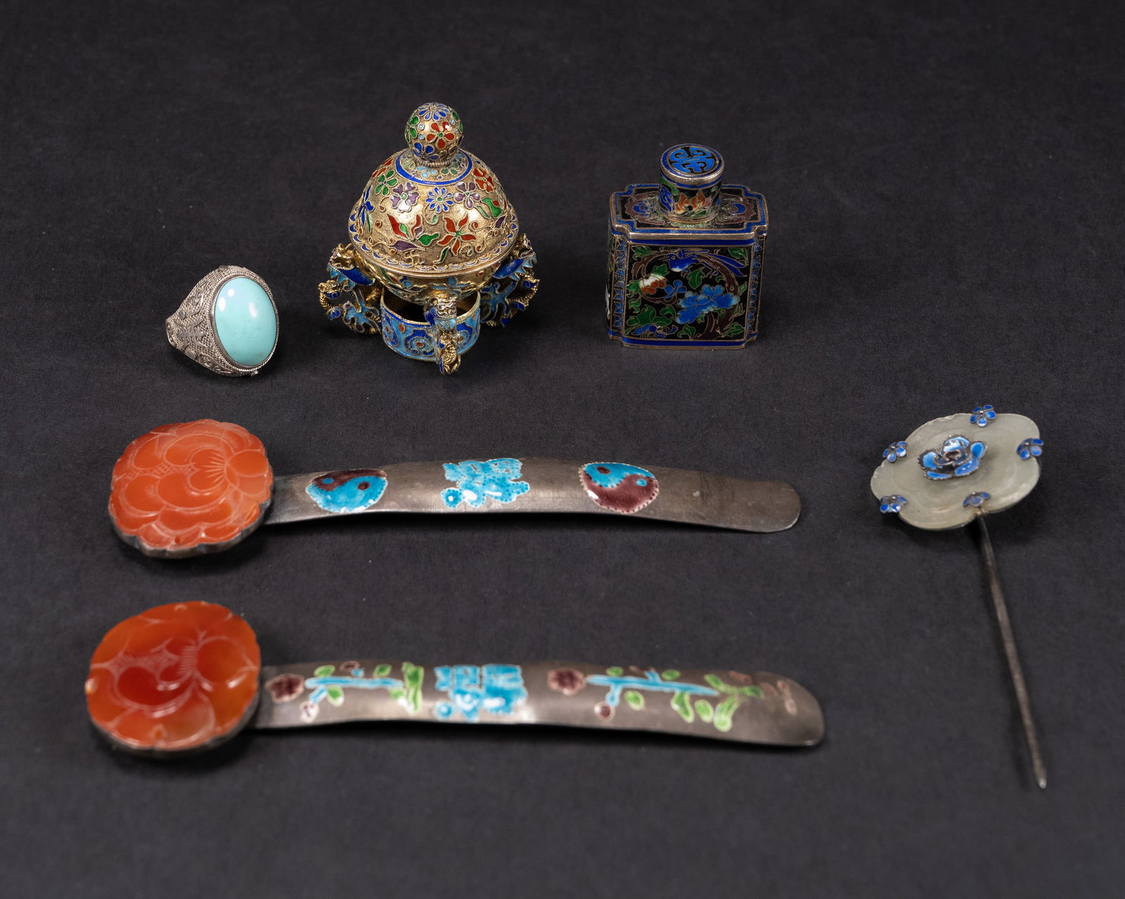 Chinese Silver & Cloisonne Accessories Collection Group Lot (1 of 12)