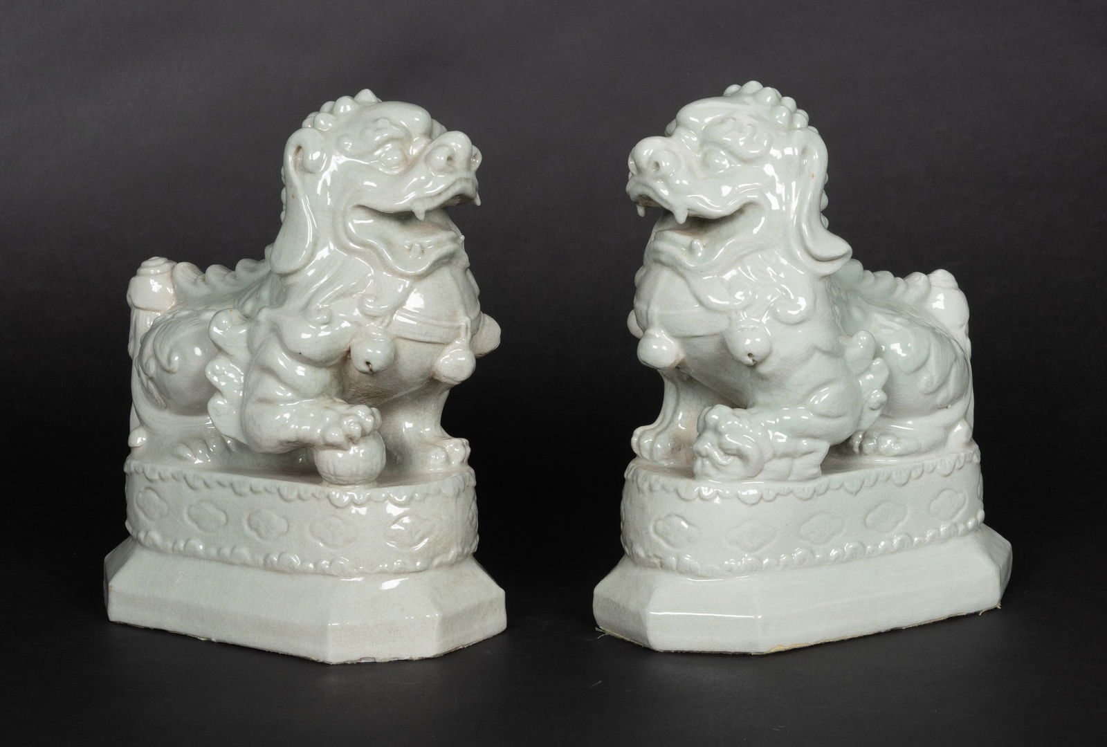 Chinese Celadon Glazed Ceramic Foo Dog Pair (1 of 7)