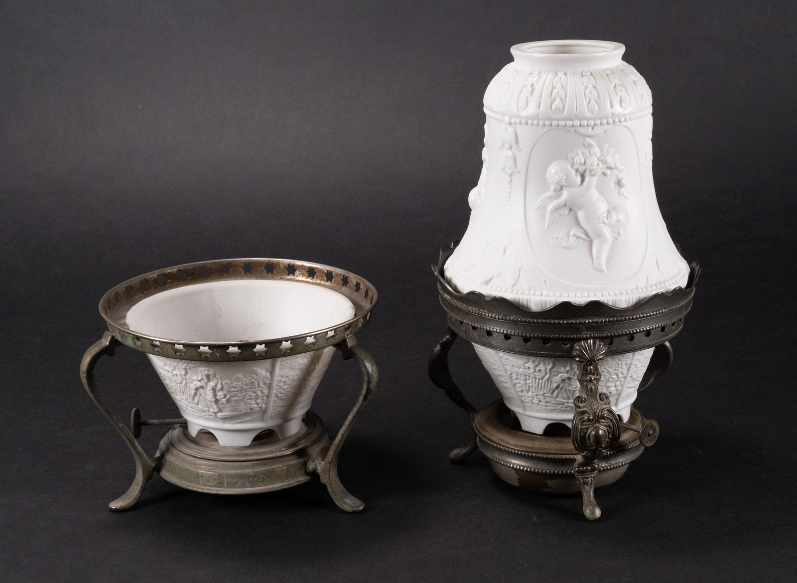 19th c. German Lithophane Collection Group Lot Oil Lamp Tea Warmer & Shade (1 of 9)