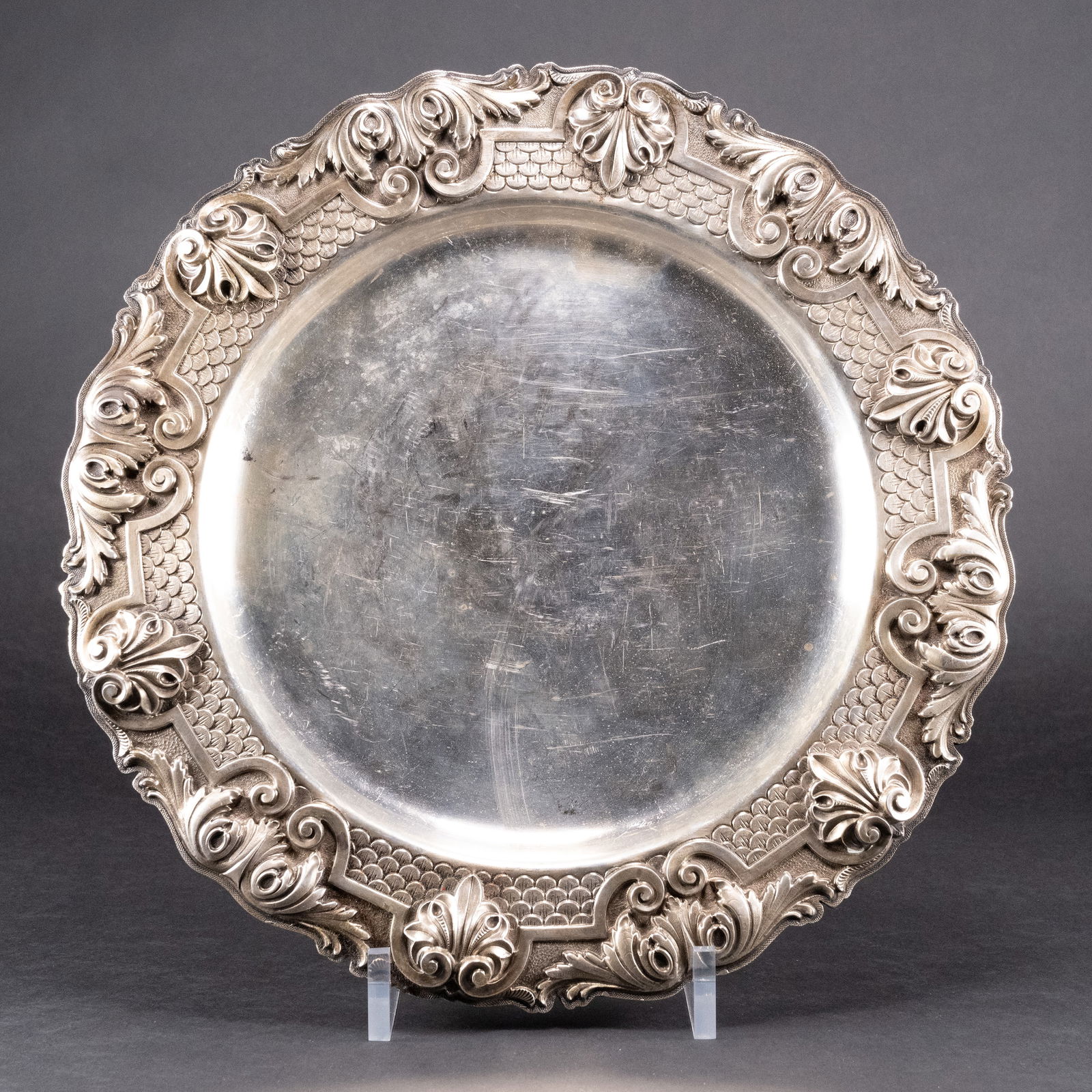 Sterling Silver Baroque Repousse Serving Tray Over 947 Grams (1 of 3)