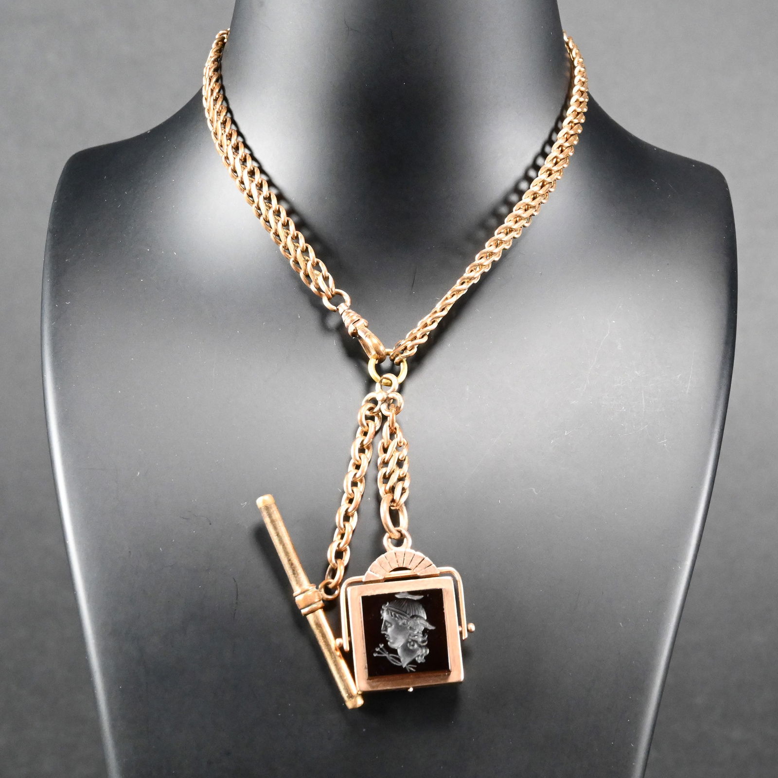 19th c. 14k Gold Intaglio Cameo Locket Pocket Watch Fob (1 of 9)