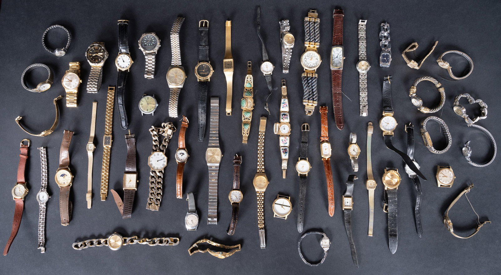 Large Vintage Wristwatch Lot Over 50: Large Vintage Wrist Watch Lot of Over 50 Watches Sport Casual Dress Leather and Stainless Steel Band Collection Various Brand Model May Contain Watches From Companies Such As Russian Yanka Bulova Time