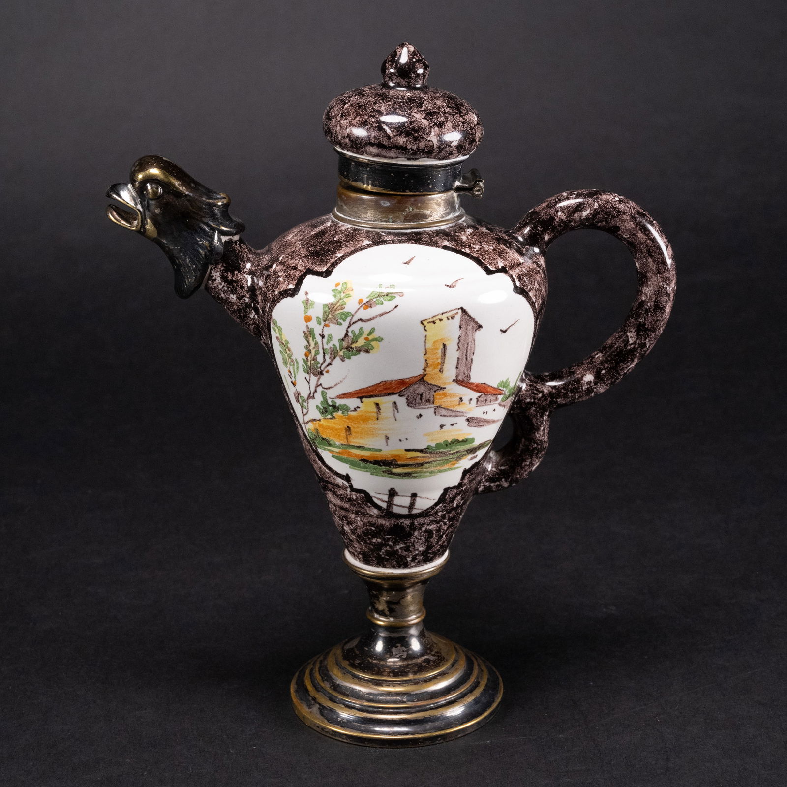 Italian Porcelain & Sterling Silver Coffe Pot Eagle Spout Motif (1 of 6)