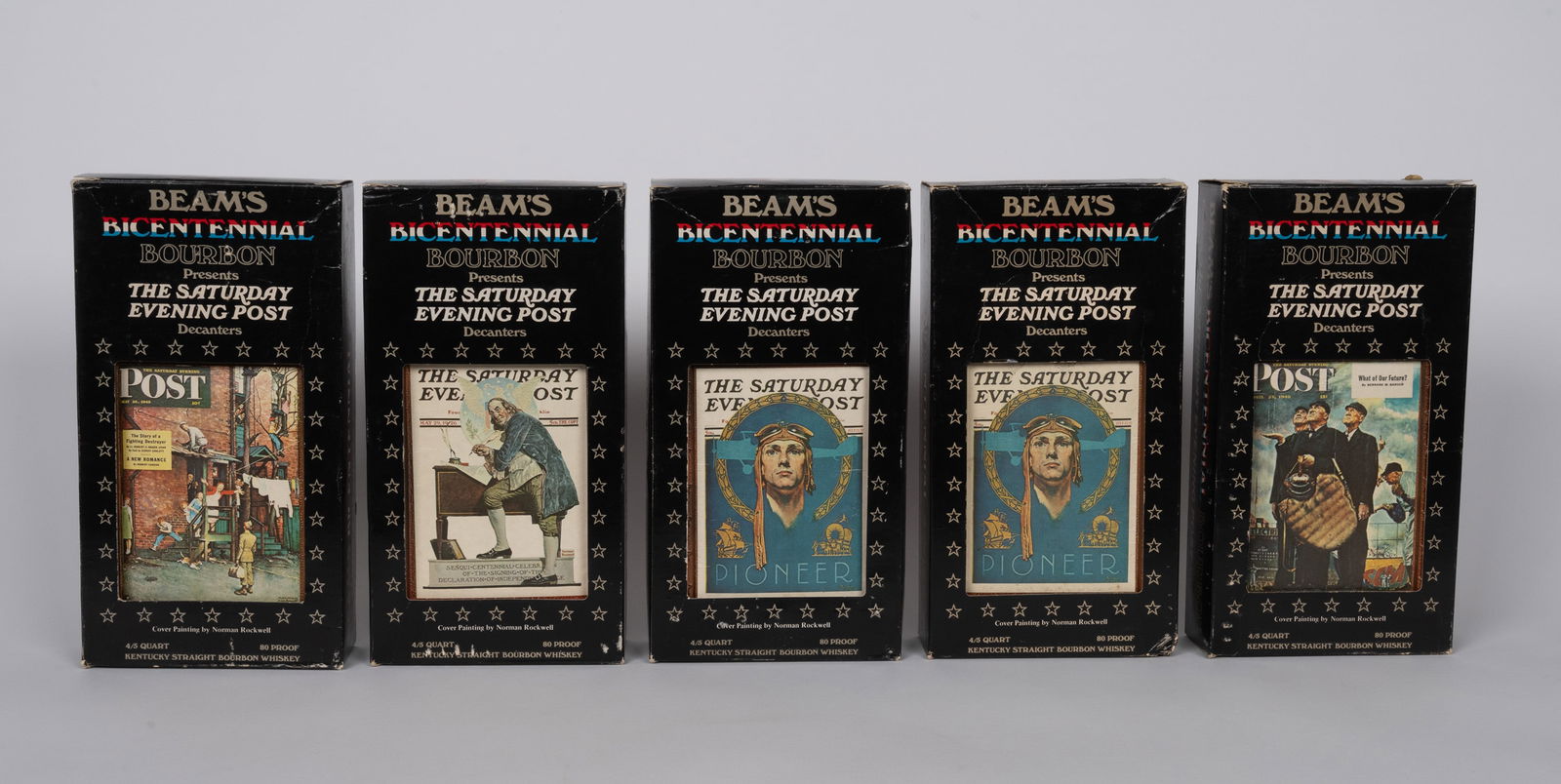 Jim Beam Sealed Bicentennial Bourbon in Saturday Evening Post Decanter Collection Group Lot (1 of 17)