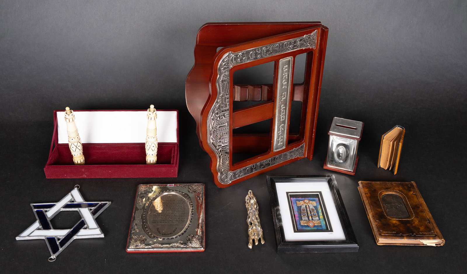Judaica Collectibles Lot Sterling Silverplated Holy Bible Etc 10Pcs: Judaic Collectibles Sterling Silverplated Items Old Books Holy Bible Mezuzah Wall Art Etc 10 PiecesLot Comprising: 1x 1947 Bible in Pictures by G Dore Sinai Tel-Aviv Palestine Printed in Holy Land in 