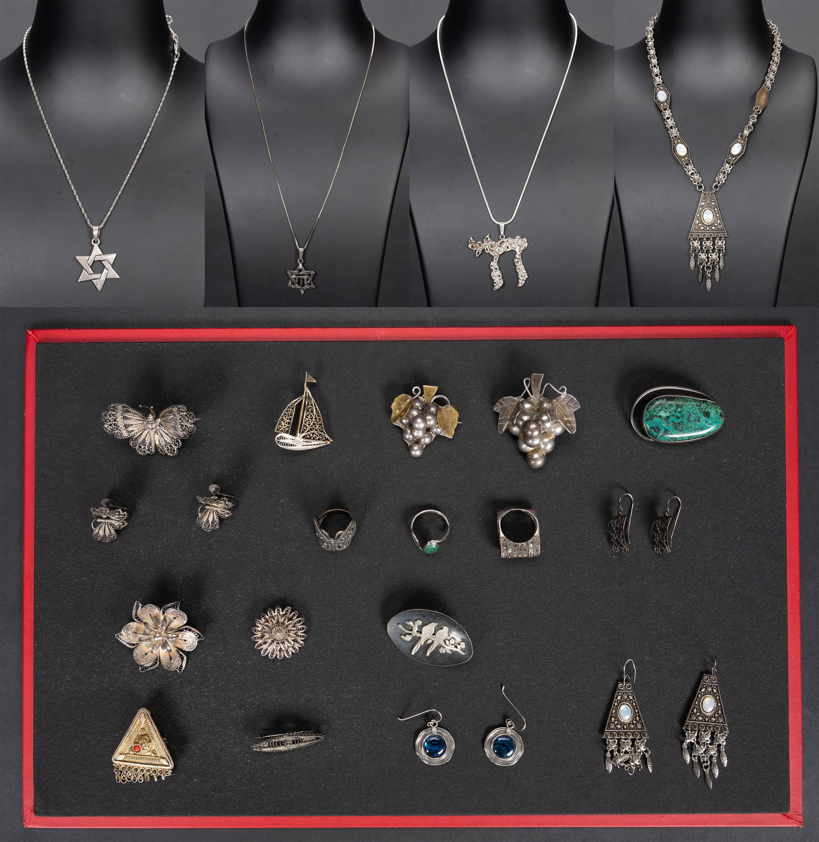 Judaic Sterling Silver Jewelry Collection Over 20 Items Ring Brooch Necklace Earrings (1 of 15)