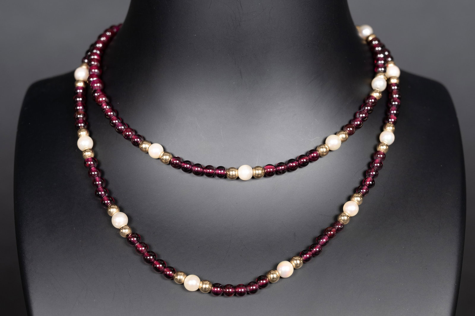 14k Gold Ruby Pearl Beaded Necklace (1 of 4)