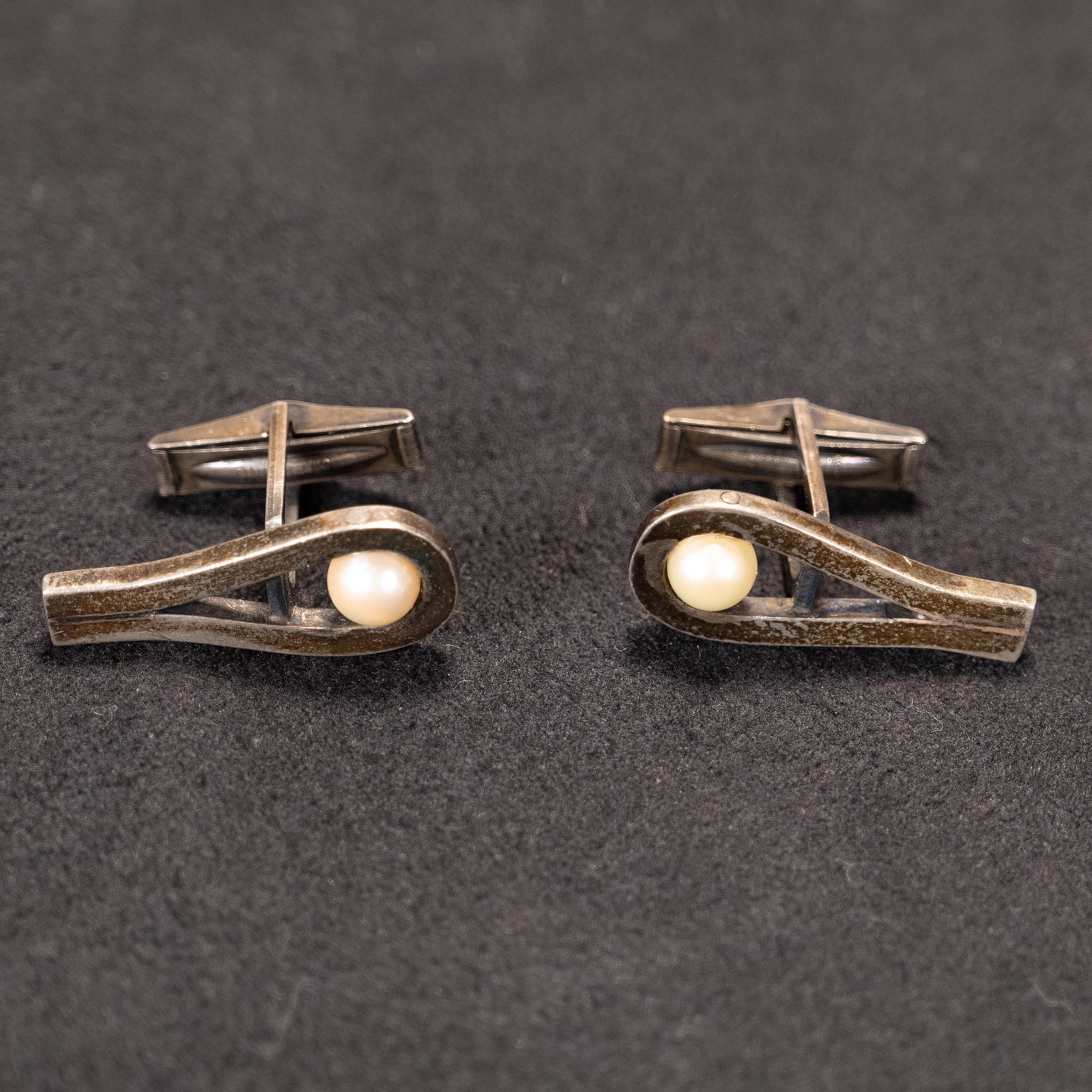 Henry Steig Sterling Silver & Pearl Cufflinks Modernist MCM (1 of 5)