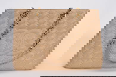 Chanel Beige Caviar Leather Tote Bag
