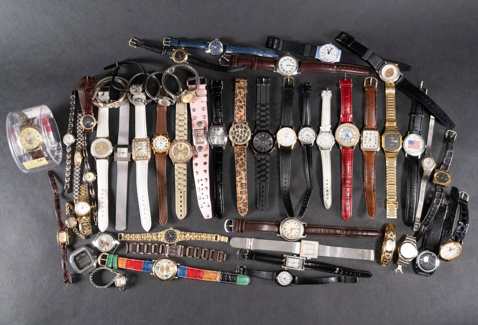 Large Vintage Wristwatch Lot: Large Vintage Wrist Watch Lot of Over 50 Wristwatches Sport Casual Dress Leather and Stainless Steel Band Collection Various Brand Model Lot May Contain Watches From Companies Such As Bulova Caravelle