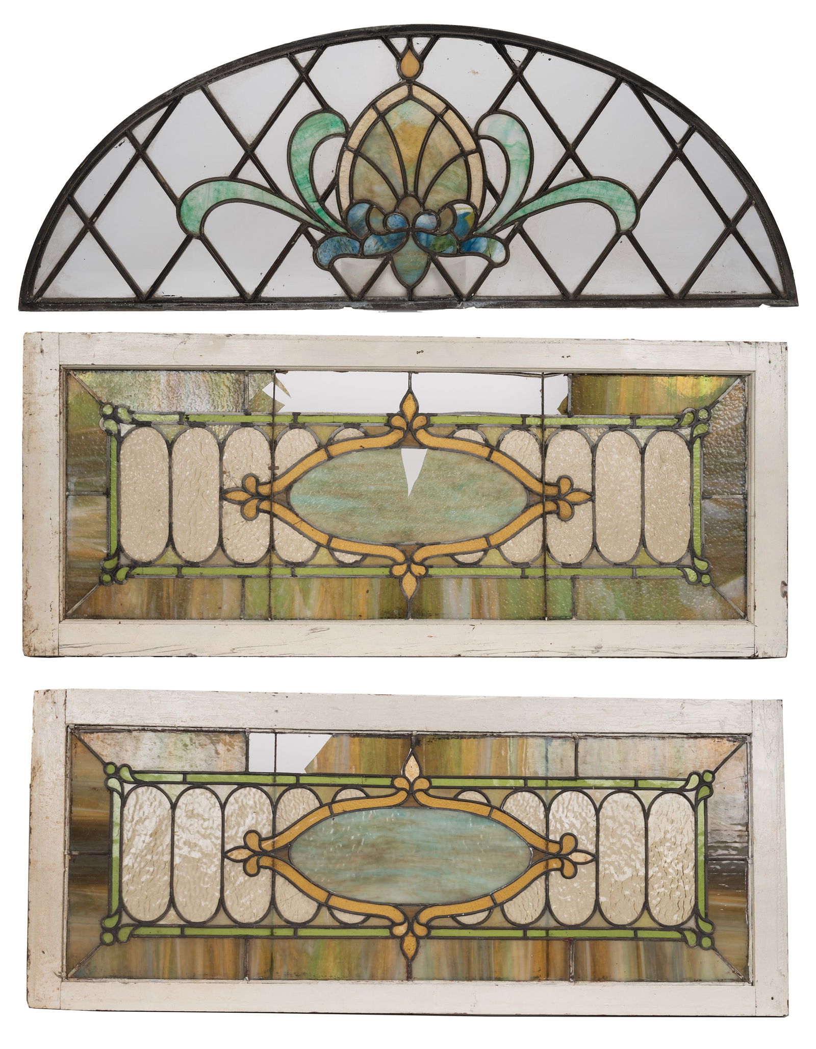 Leaded Stained Glass Matching Windows and Transom (1 of 9)