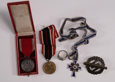 WWII German Badge & Rommel Ring Group Lot