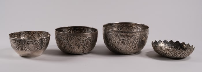 19th c. Chinese Silver Offering Bowl Collection Grouping
