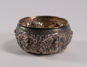 19th C Chinese Thabeik Silver Bowl
