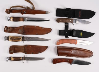 Vintage Hunting Knife Lot Bone Stag Wood