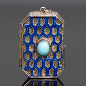 19th C. Turquoise Silver Vinaigrette Box