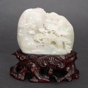 Chinese Celadon Jade Landscape Boulder