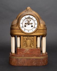 Black Starr & Frost Bronze & Marble Mantel Clock