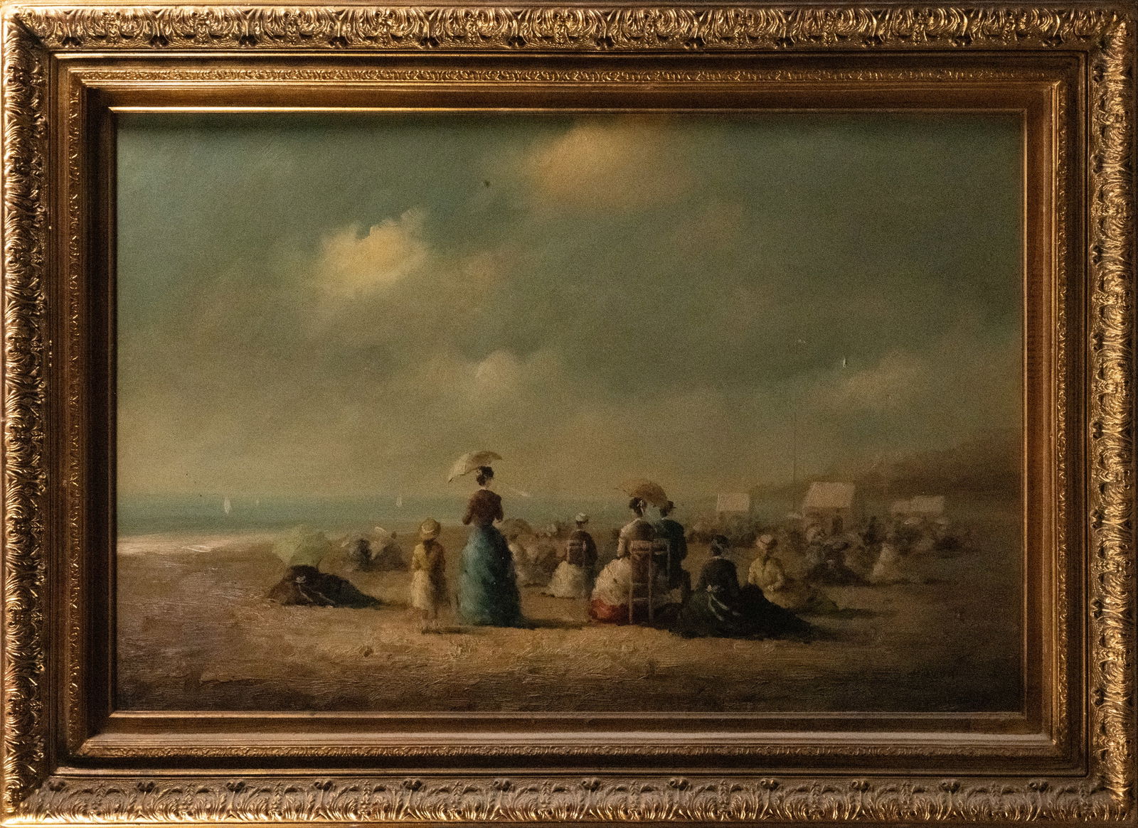 Beach Scene Oil on Canvas Signed illegible (1 of 4)