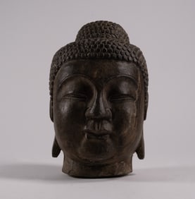 Large Chinese Carved Stone Buddha Head Heavy Aprox 35lbs 11" Tall