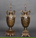 Ferdinand Barbedienne (France 1810-1892) Bronze Neoclassical Garniture Urn Pr. Signed