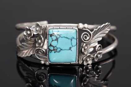 Fred Guerro Navajo Nevada Sterling Silver Morenci Turquoise Cuff Bracelet
