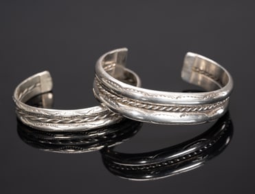 Native American Navajo Plain Silver Twist Wire Cuff Bracelet 2Pcs