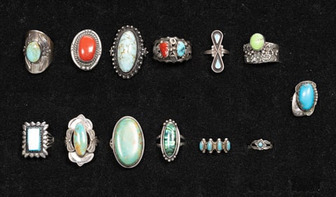 Native American Navajo & Zuni Sterling Silver Ring Collection 13Pcs