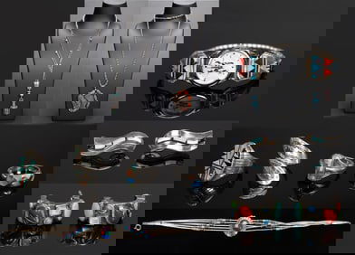 Native American Navajo Sterling Silver Multi Stone Jewelry Collection 10Pcs