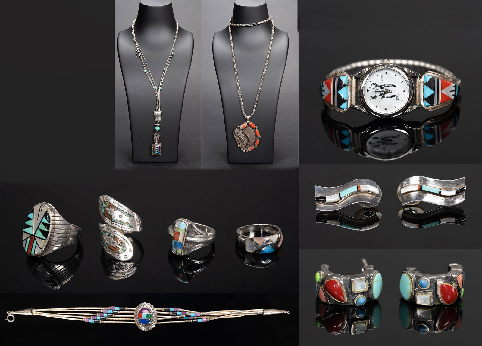 Native American Navajo Sterling Silver Multi Stone Jewelry Collection 10Pcs (1 of 13)