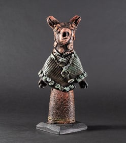 Mexican Folk Art Modern Lava Rock Sculpture Pink Bear