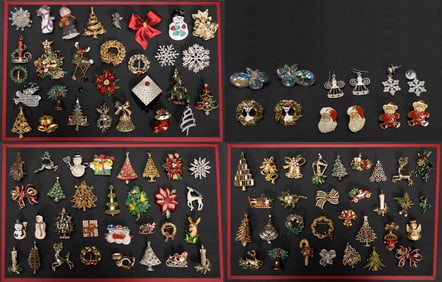 Christmas Holiday Santa Claus Brooch Collection Swarovski Eisenberg Etc 106 Pcs