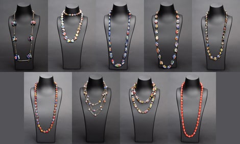 Venetian Millefiori Murano Knotted Bead Art Glass Necklace Collection