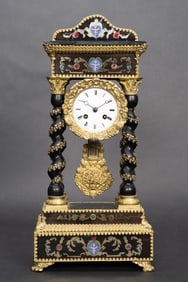 19th C French Napoleon III Period Ebonized Portico Clock By Japy Freres