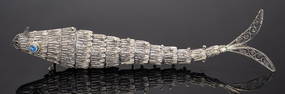 Judaic Filigree Sterling Silver Fish Figural Spice Besamin Box