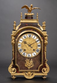 French Louis XV Tortoise Shell Marquetry Inlaid Ormolu Boulle Table Clock