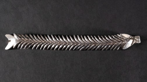 20th C. D' Molina Mexican Modernist Sterling Silver Fish Bracelet