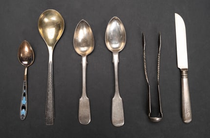 Imperial Russian 875 Silver Spoons Knife & Tongs