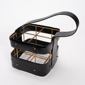 Jacques Adnet ( French 1900-1984) Mid-Century Leather & Brass Bottle Holder