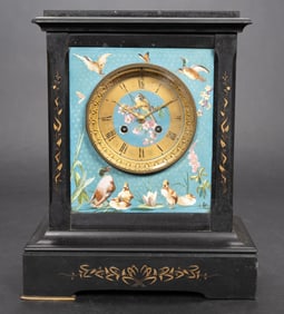 French Japonisme Enamel Marble Mantel Clock Aesthetic Movement