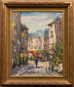 Parisian Street Scene Oil on Canvas illegibly signed