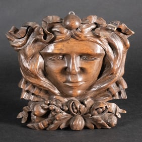 Art Deco Carved Wooden Plaque of Medusa