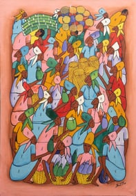 Haitian Folk Oil on Canvas Signed