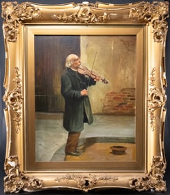 19th C. German School "The Fiddler" Oil On Canvas