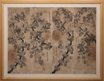 19th C. Chinese Grapevine Painting on Fabric